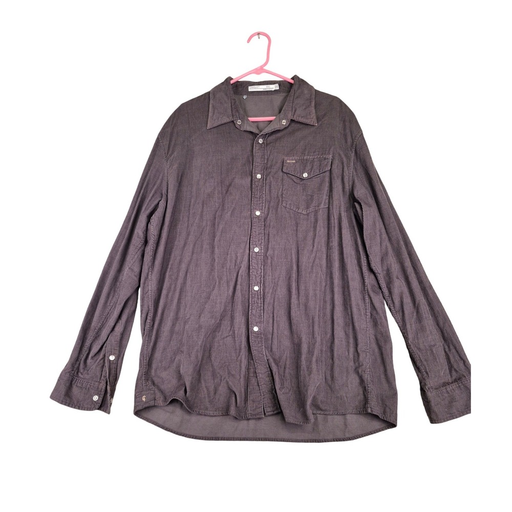 Criquet Mens Corduroy Long Sleeve Snap Button Down Shirt Charcoal Grey XXL